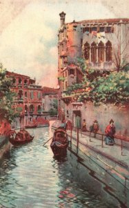 Postcard 1910's Venezia Rio Delle Maravegie Canal Gondola Venice Italy Artwork