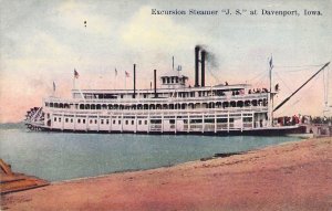 The Steamer J.S.,On The Mississippi River,At Davenport, IA Old Post Card