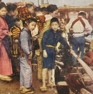 Japonés Pescadores Muelle Yokohama Japón Barco Dock Niño Estereoscopia M73