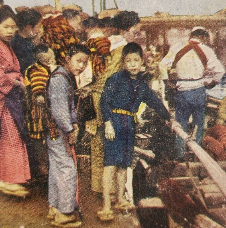 Japonés Pescadores Muelle Yokohama Japón Barco Dock Niño Estereoscopia M73