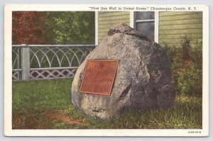 Linen~First Gas Well In United States Rock Chautauqua NY~Vintage Postcard