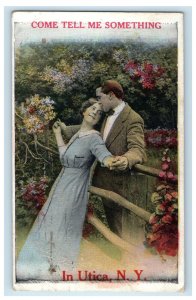 1920 Couple Scene Come Tell Me Something in Utica, New York NY Posted Postcard 