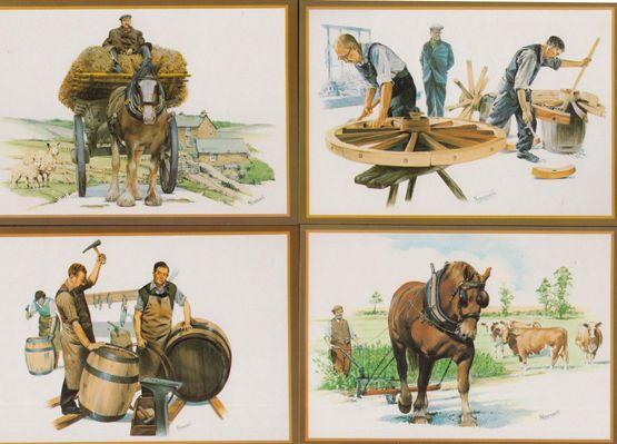 The Cart Delivery Ploughing Carthorse Beer Barrell Country Crafts 5x Postcard