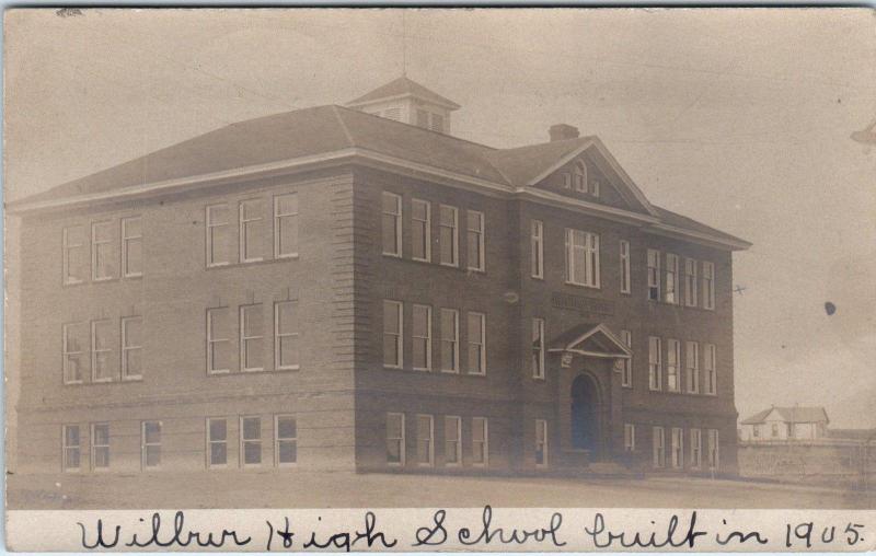 RPPC WILBER, NE Nebraska ~ HIGH SCHOOL (Built 1905) 1908 Saline County Postcard