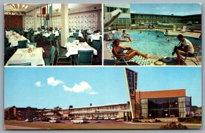 Postcard Arlington VA c1950s Arva Motor Hotel  Multiview Swimming Pool Dining