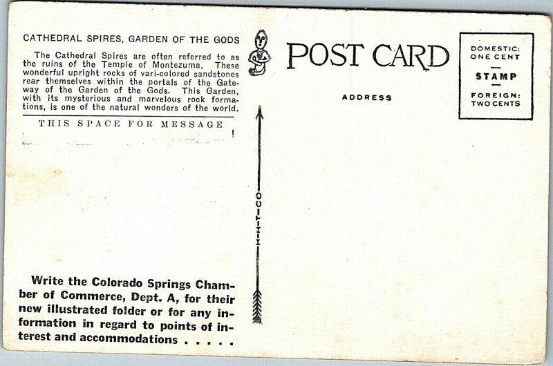 Postcard CO - Cathedral Spires Garden of the Gods Montezuma c1918 MrSTUFF B2/21