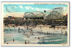 1930 Bathing And Amusements Roller Coaster Jacksonville Beach FL Waves Postcard