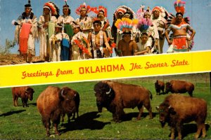 Oklahoma Greetings From The Sooner State With Indians and Buffalos