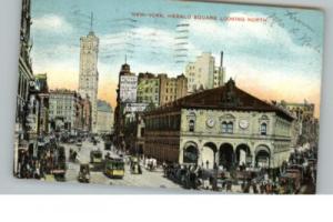 NY City Trolley Street Scene c1910 Postcard
