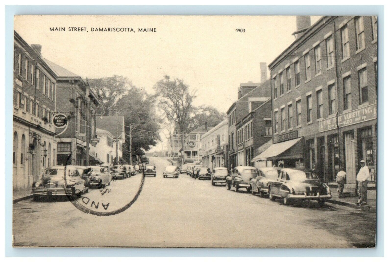 1954 Main Street View Cars Damariscotta Maine ME Posted Vintage
