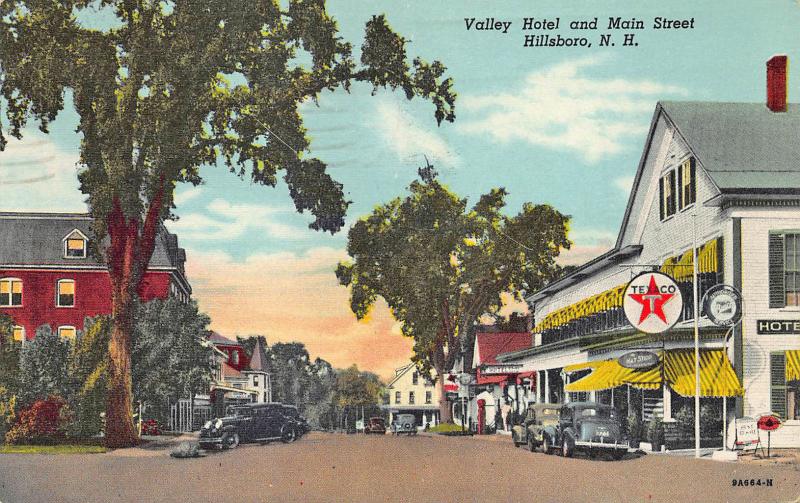 Hillsboro NH Valley Hotel Texaco Gas Station Old Cars postcard