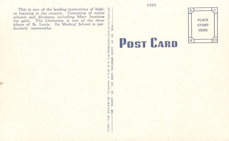Vintage Postcard Washington University Medical School St. Louis Missouri SLGCC
