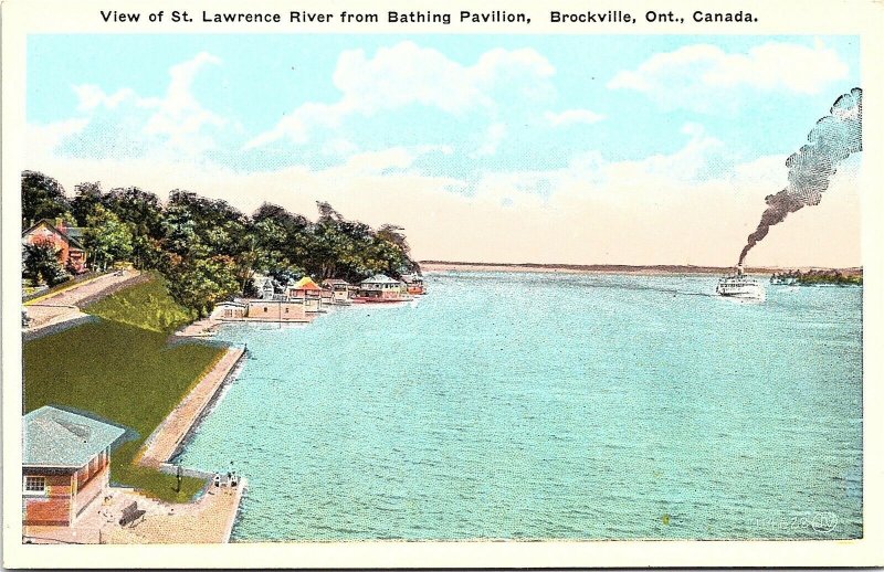 Postcard~St. Lawrence River~Bathing Pavilion~Brockville, Ontario~Canada~A96 