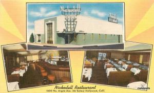 1940s HOLLYWOOD  Nickodell Restaurant Interior linen postcard 12156