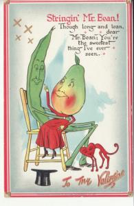 DRESSED PEAR and MR STRING BEAN  VALENTINE postcard