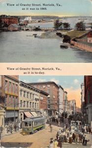 Norfolk Virginia~China-Glass Bldg & Trolley in 1910~Granby St in 1868~Splitview 