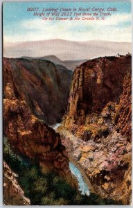 Looking Down Royal Gorge Colorado Denver And Rio Grande River Railroad Postcard