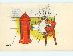 Pre-1980 comic ROLE REVERSAL - FIRE HYDRANTS SPRAYS SURPRISED DOG HL3585