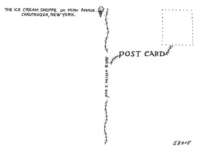 2~4X5½ Postcards  Chautauqua, NY New York ICE CREAM SHOPPE Jane E Nelson Sketch