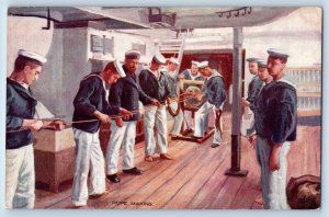 Postcard Navy Men Rope Making Hearts of Oak c1910 Unposted Oilette Tuck Art