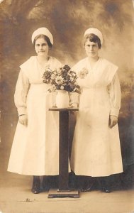 Nurses with a Bouquet of Flowers Real Photo Occupation, Nurse Unused 