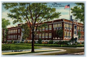 1951 High School Exterior Building New Castle Indiana Vintage Antique Postcard