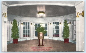 SACRAMENTO, CA California ~ Roadside Lobby THOMAS BOHEMIAN CAFE 1915 Postcard