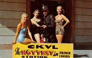 CKVL Hottest Station French Canada Firefighter, Pinup Girls Radio 1960s Postcard