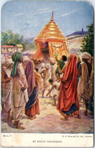 VINTAGE POSTCARD AN INDIAN PROCESSION TRADITIONAL HINDU FESTIVAL c. 1930s