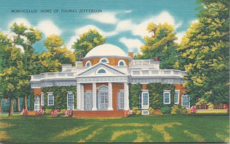 Monticello, Home of Thomas Jefferson, Virginia, Early Linen Postcard, unused