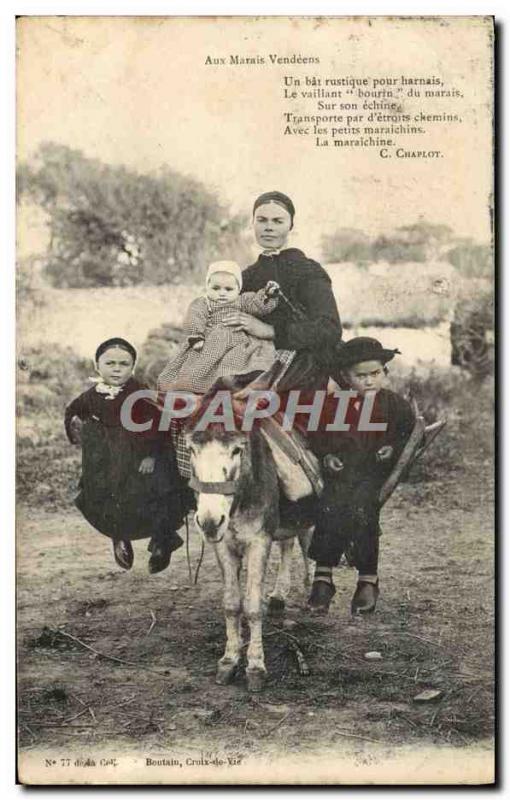 Old Postcard Donkey Mule To marsh VENDEENS Female Children