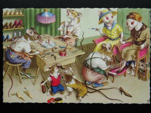 Alfred Mainzer Anthropomorphic MICE COBBLERS SHOE REPAIR SHOP c1950s Postcard