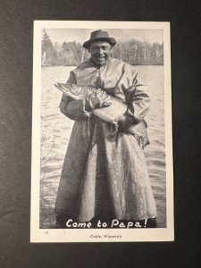 Mint USA RPPC Black Man Fishing Postcard Cable WI Wisconsin Northern Pike