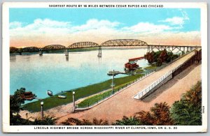 Vtg Clinton Iowa IA Lincoln Highway Bridge Over Mississippi River View Postcard