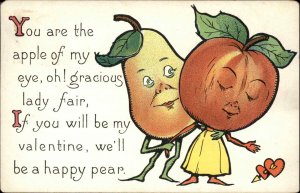 Valentine Fantasy Apple Pear Head People Romance c1910 Vintage Postcard