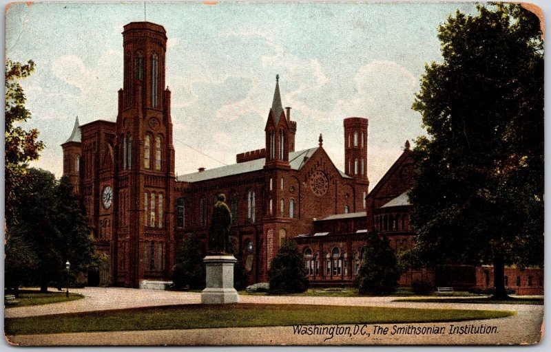 Washington D.C., The Smithsonian Institution, Church, Statue, Vintage Postcard