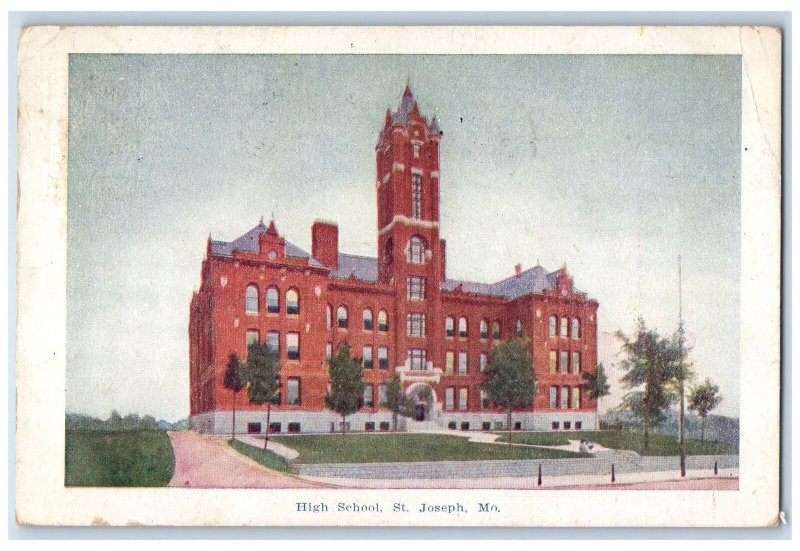 1907 High School Campus Building Tower Grounds St. Joseph Missouri MO Postcard