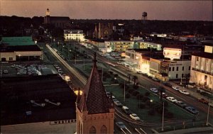 Pensacola Florida FL Night Street Scene Birdseye View c1950s-60s Postcard