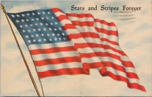 Stars and Stripes Forever American Flag USA 1940s Flag Series Linen Postcard H39