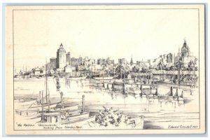 1947 The Harbour Looking from Stanley Park Vancouver BC Canada Sketch Postcard