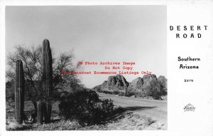 AZ, Arizona, RPPC, Desert Road, Saguaro Cactus, Frashers Photo No X4770