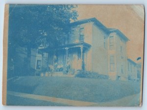 Des Moines Iowa IA Postcard RPPC Photo Victorian House Porch Cyanotype 1907