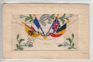 Novelty embroidered silk material allied flags patriotic World War I postcard