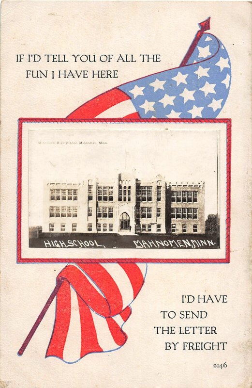 G34/ Mahnomen Minnesota RPPC Postcard c1910 Patriotic High School 19