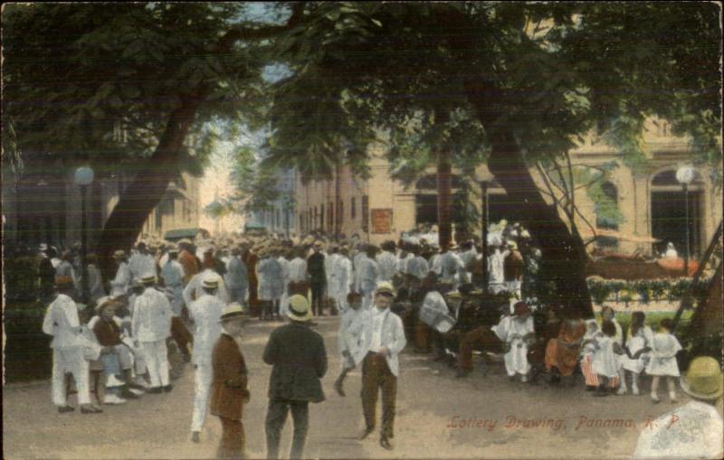 Panama - Lottery Drawing Street Scene c1910 Postcard