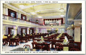 Boston Massachusetts MA, Main Restaurant and Sea Grill, Hotel, Vintage Postcard