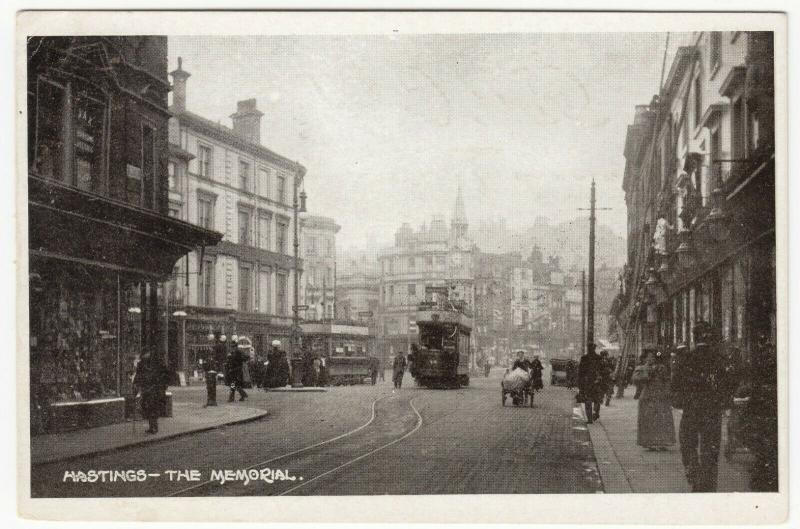 Sussex; Hastings, The Memorial PPC, Unposted, c 1910's, Shows Trams & Barrowboy 