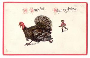 Tuck Thanksgiving Postcard Vntg Farmer with Ax Chasing Turkey Embossesd Glitter