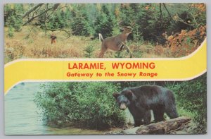Animal~Black Bear & Deer In Laramie Wisconsin~Vintage Postcard