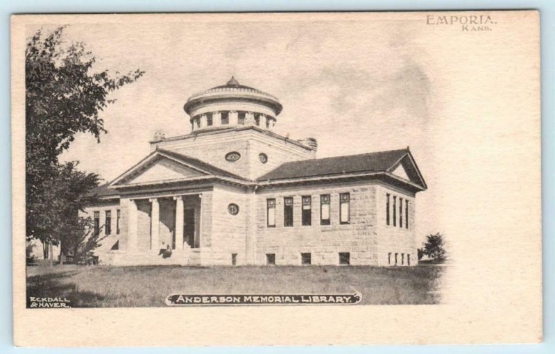 EMPORIA, Kansas KS ~ ANDERSON MEMORIAL LIBRARY c1900s UDB Lyon County Postcard